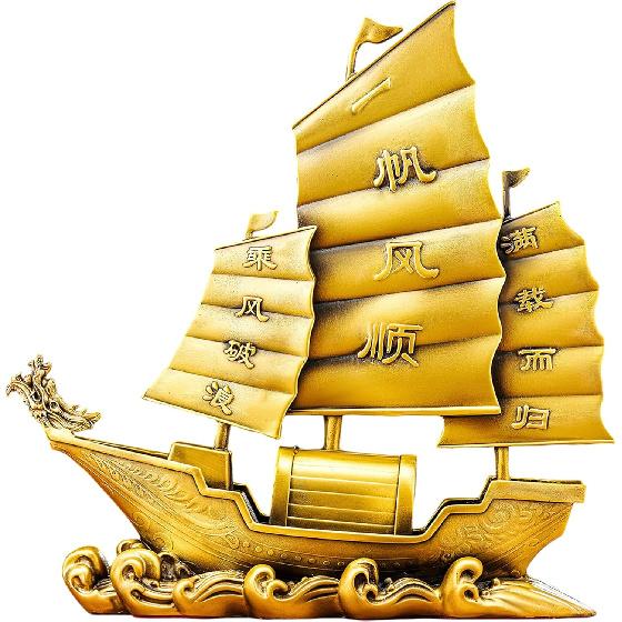 Brass Dragon Head Sailboat Feng Shui Statue – Chinese Smooth Sailing & Prosperity Figurine for Entryway, Home Office Desk or Shelf Decor, Gift for