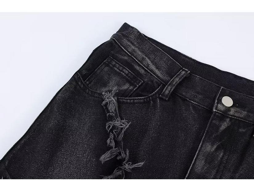 Men's Retro Baggy Jeans - Destroyed Spider Web Design with Raw Edges