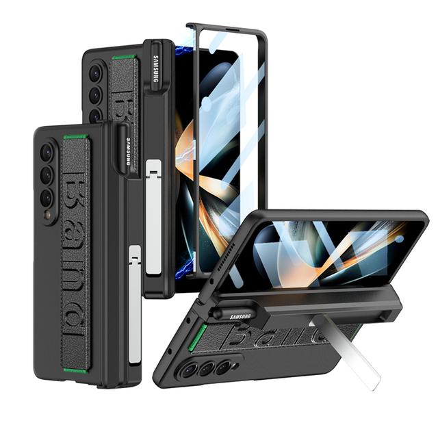 Handgelenkschlaufe, S-Stifthalter-Hülle für Samsung Galaxy Z Fold 4 5g, magnetischer Scharnierschutz, harte PC-Abdeckung mit Bildschirmfolie