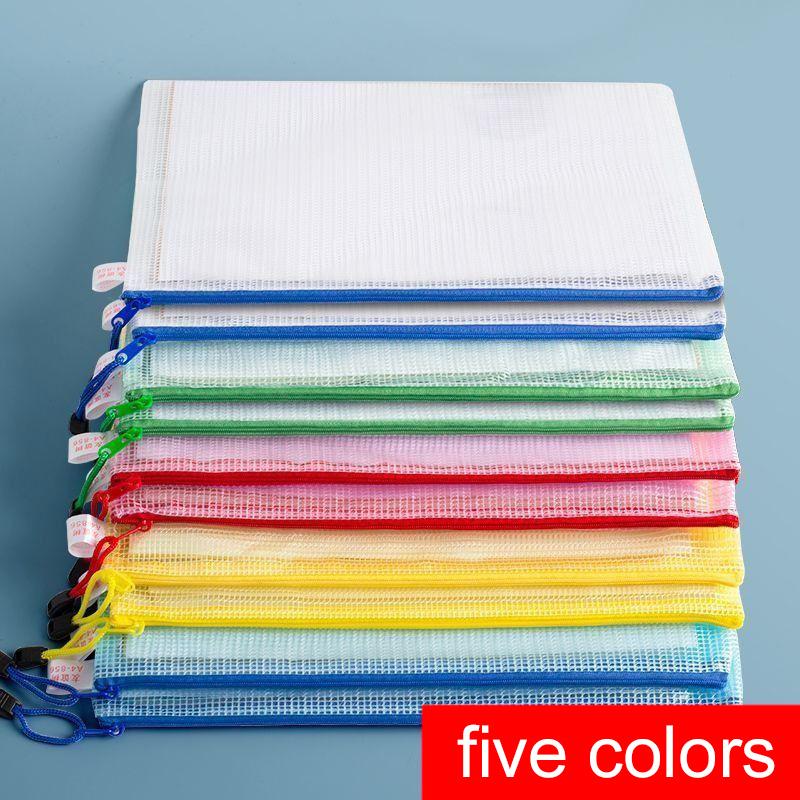 5pcs A4/A5 Document Folder Grid Zipper Bags Office Educational Supplies Waterproof Document File Stationery Storage Bag TMZ
