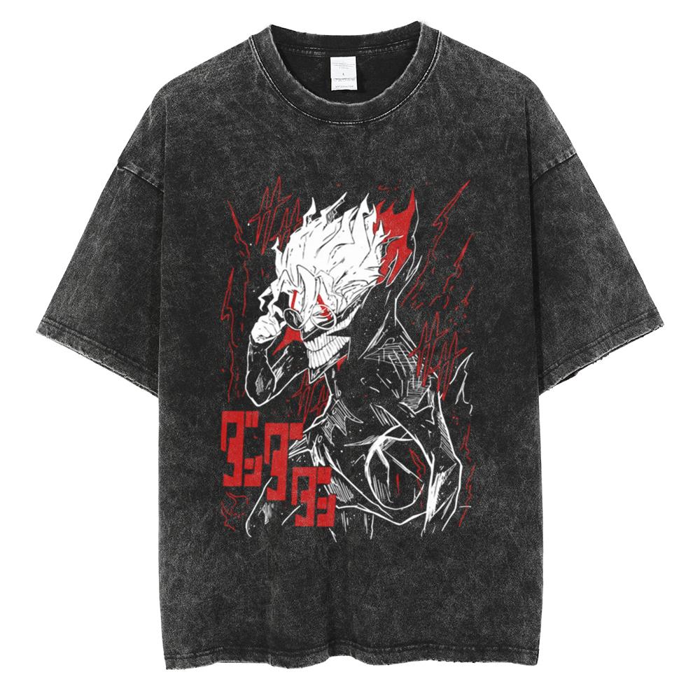 Anime Dandadan Ayase Momo Okarun Camiseta Estampada Hombre Camisetas de Algodón Lavado Camiseta Casual Oversize Harajuku Hombre Tops de Manga