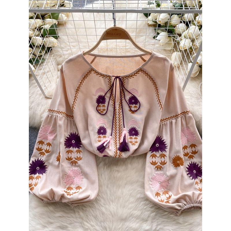 Retro Travel and Vacation Wear Loose Long Sleeves Shirt