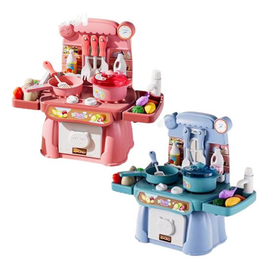 Juego de Cocina para Niños de 34 Piezas con Luz y Sonido, Juego de Parrilla para Juego de Roles para Educación Temprana, Juguetes de Cocina Casera