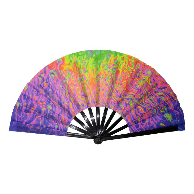 Glow In The Dark Folding Fan Rainbow Starry Sky Design Portable Decor for Party Stage Performance