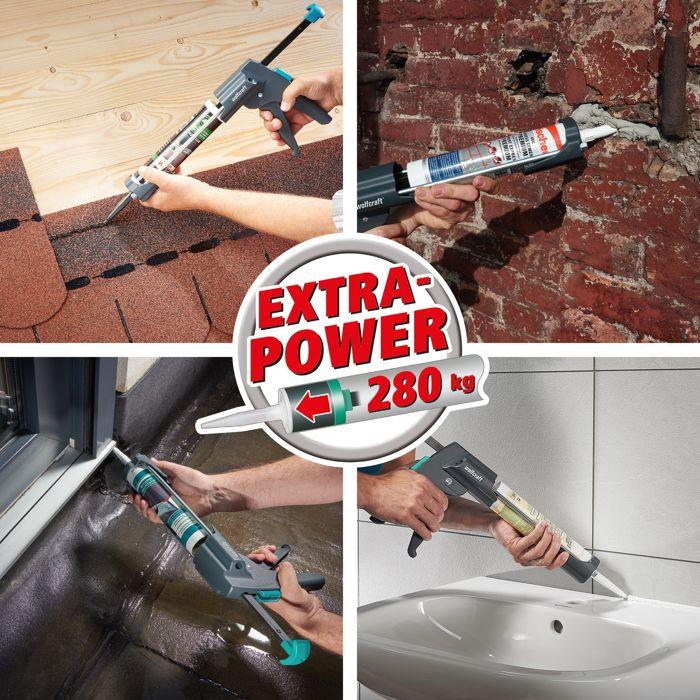 Pistolet À Cartouche Mécanique - Wolfcraft - MG 600 PRO, Pour Pose De Joint Mastic Et Colle - Pression De 280 Kg - 4356000