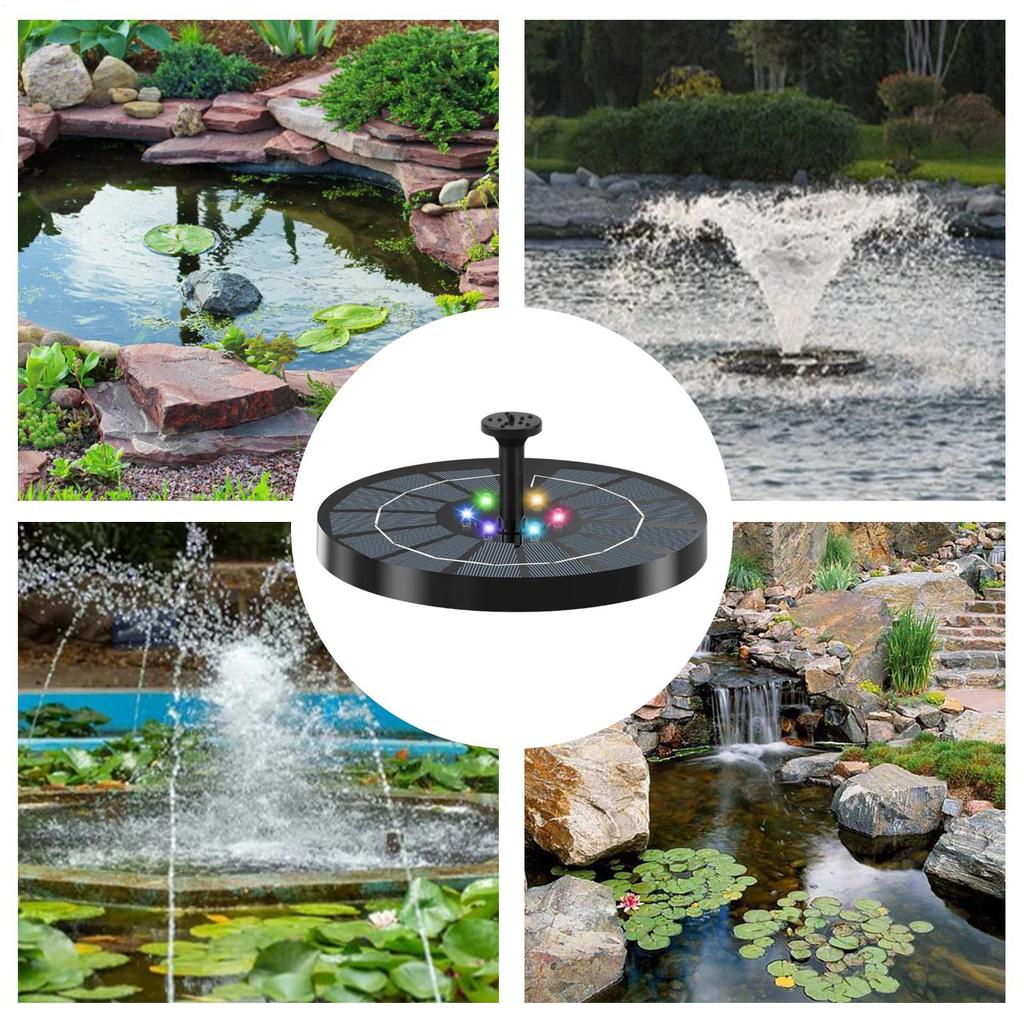 Luce per Fontana 7 Colori LED Solare Fontana Rotante con 6 Ugelli Pompa Acqua Esterno Vasca per Uccelli Decorazione Giardino