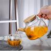 Jarra de Vidrio de Borosilicato Alta para Agua Fría Resistente al Calor 1000ml/1800ml Gran Capacidad Jarra para Té de Frutas con Tapa de Bambú Tetera Transparente