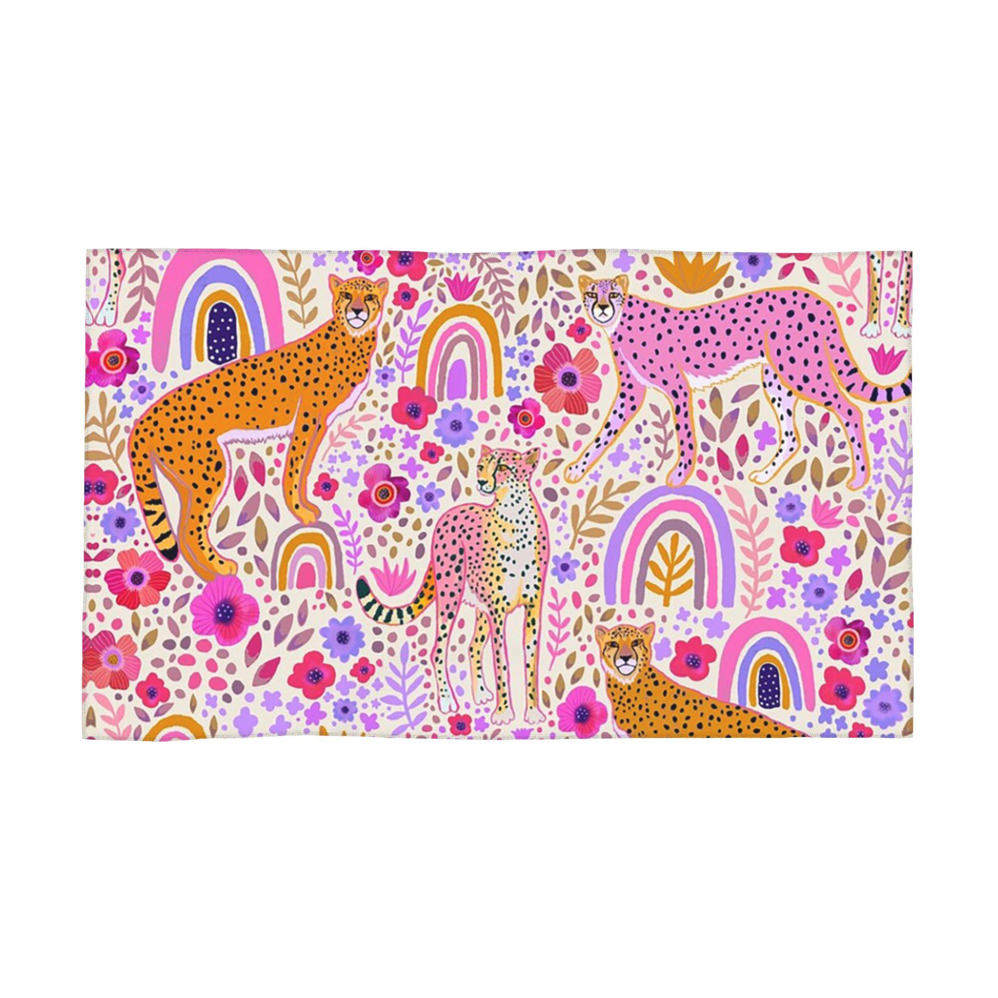 

Cheetah’s in a Rainbow Garden Soft Face Towel Quick Dry Pool Bath Cotton Towels Absorbent W40*H60(CM)