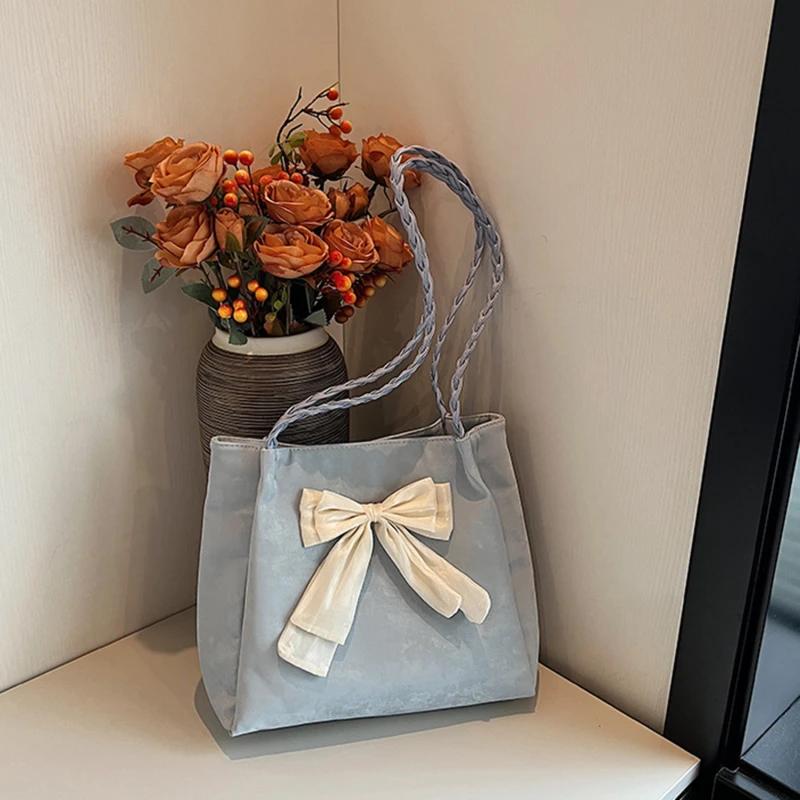 Fachi girl bow-shaped shoulder bag - single-color ballet style handbag - woven strap crossbody bag - handbag - bag