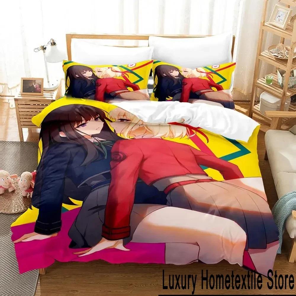 Anime Lycoris Recoil Bedding Set Duvet Cover Bed Set Quilt Cover Pillowcase Comforter King Queen Size Boys Adult Bedding Set