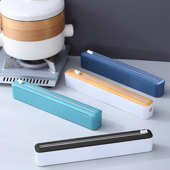 Plastic Wrap Dispenser with Slide Cutter Adjustable 2-In-1 Food Cling Wrap Film Roll Holder Cutting Tools Kitchen Gadgets