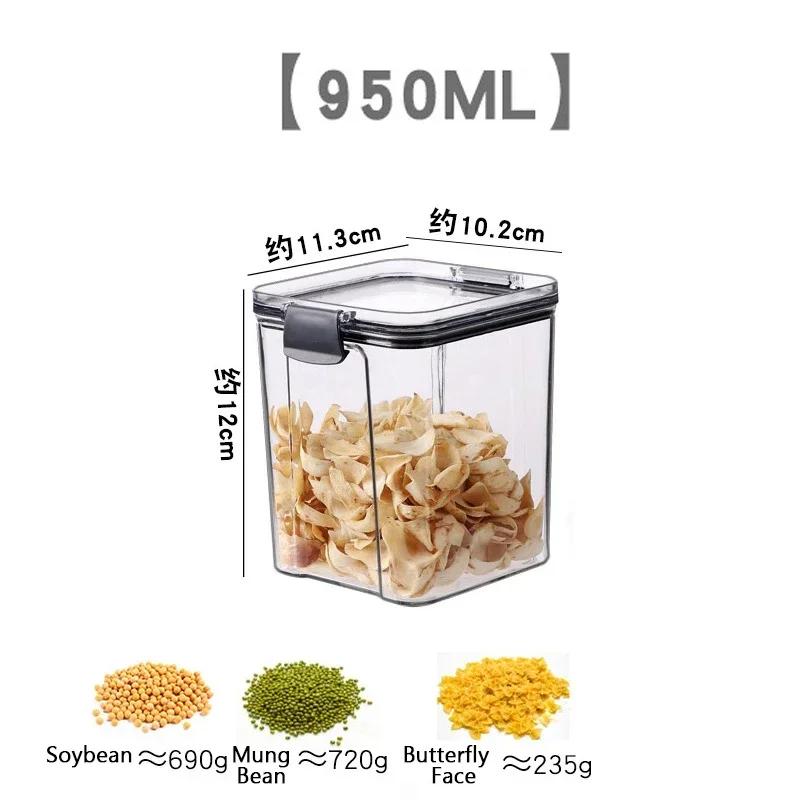 460/700/950/1300/1800ml Tjock Förseglad Förvaringstank Transparent Fyrkantig Förvaringslåda för Torkad Frukt Kök Spannmålsförvaringsburk Behållare