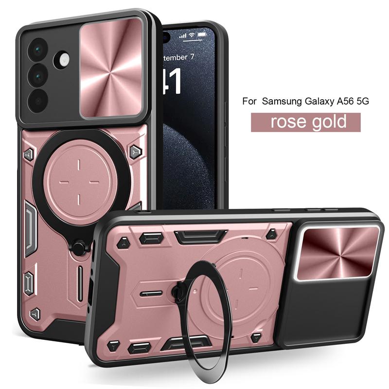Etui na Samsung Galaxy A06 A16 A26 A36 A56 Pancerne Etui na Telefon z Przesuwną Osłoną Aparatu Dla Samsung A 06 16 26 36 56 5G Uchwyt Pierścieniowy Tylna Pokrywa