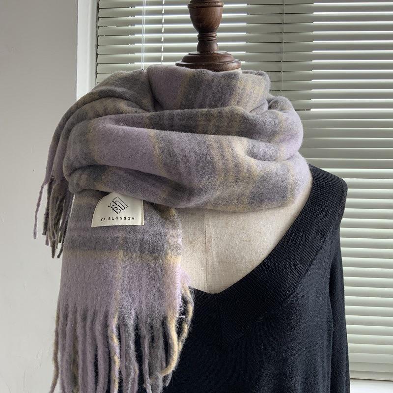 Winter Monochrome Plush Shawl Plain Lazy Style Solid Color Mohair Big Pull Warm Scarf Student Model