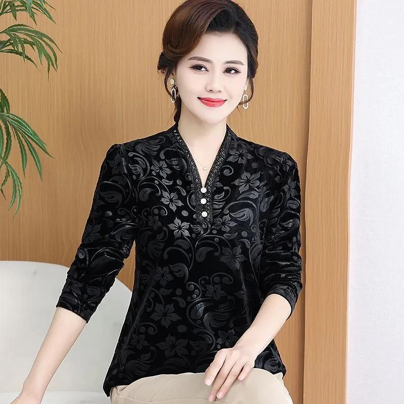 Western-style Mother's Bottoming Shirt Spring and Autumn New Middle-aged and Long-sleeved High-end Tops T-shirts