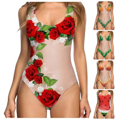 Ladies Sexy High Neck Swimsuit Funny Swimsuit Swimsuit 3D Fake Breast Hairy Funny Print Swimsuit