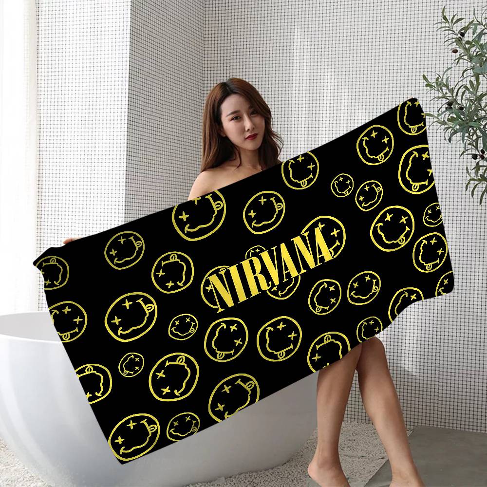 

Hot Band N-Nirvanas Rock Beach Towel Colorful Bath Towels For Girl Microfiber Quick Dry Sand Free Beach Yoga Spa Gym Pool W30*H60(CM)