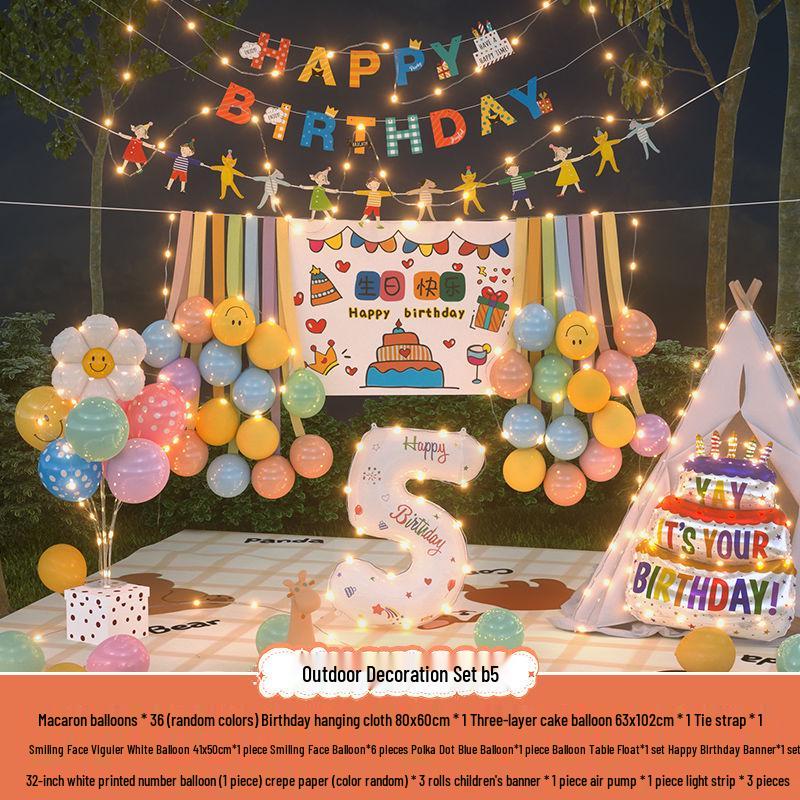 Xiaohongshu První narozeninová kempingová párty Balónky a banner pro děti