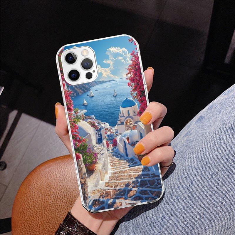Greece In Summer Santorini Phone Case For iPhone 13 12 Mini 11 Pro Max XS XR X SE 7 8 Plus 5S 5 6S 6 Gift Print Cover Fundas
