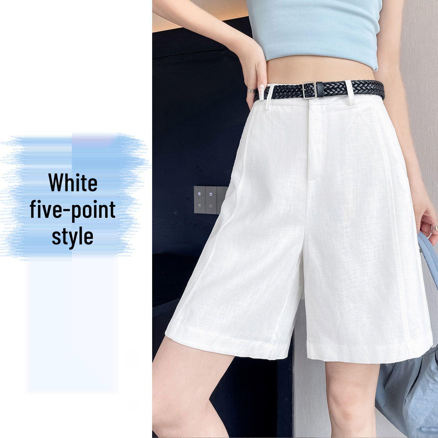 High-Waisted Tencel Linen Wide-Leg Shorts - Casual A-line Summer Style for Women M (95-105 cm)