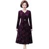 Abito da Donna 2026 Primavera con Rilievo e Scollo a V per Donne di Mezza Età e Anziane - Elegante, alla Moda, Manica Lunga, Gonna ad Ampio Orlo