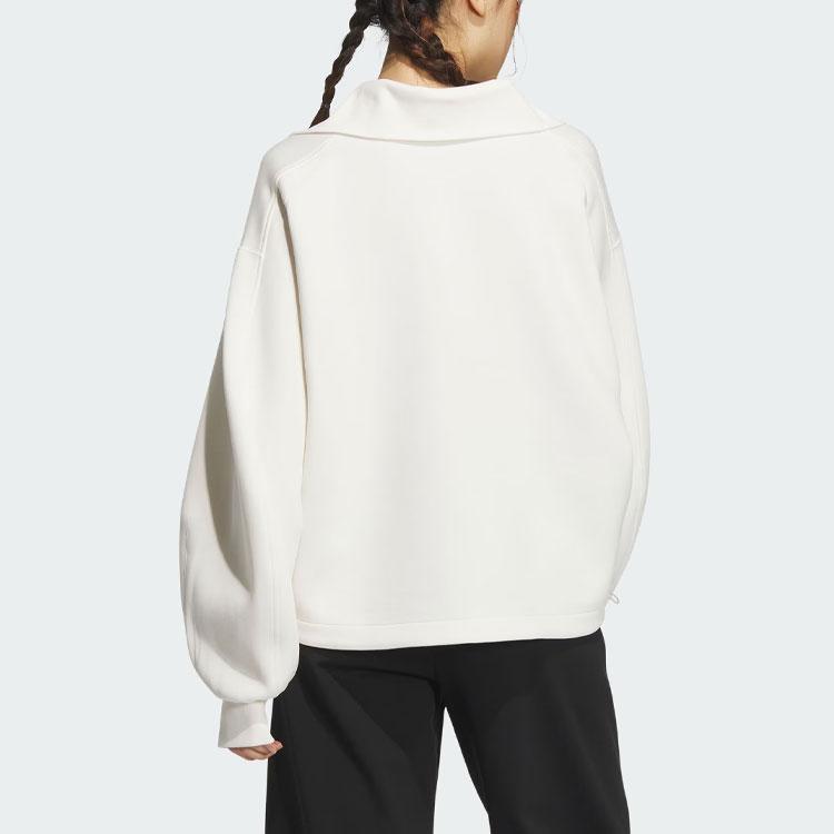 Adidas Spacer 1/2 Zip Track Top Solid Color Loose Fit Pullover Sweatshirt Women Tops White JJ3795