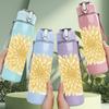 1PC Golden Chrysanthemum Flower Print 750ml Color Plastic Sports Water Bottle Leakproof Flip Straw Lid Suitable for Sports Office Home Use