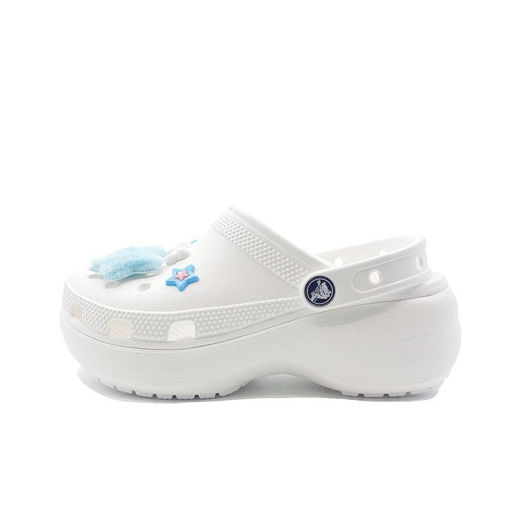 Crocs Classic Platform Lined Clog Underwater World Cute Campus EVA Comfortable, Fashionable and Versatile Hole Shoes Unisex White