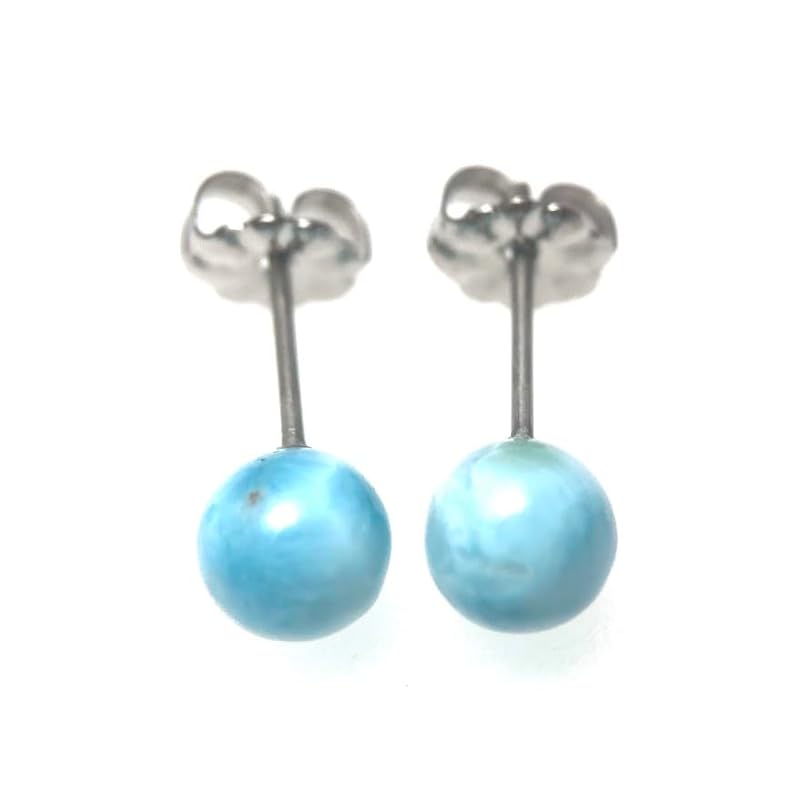 

[Kobe Hokodo] A grade diameter 6mm Larimar titanium earrings With case healing stone gift present natural stone jewelry