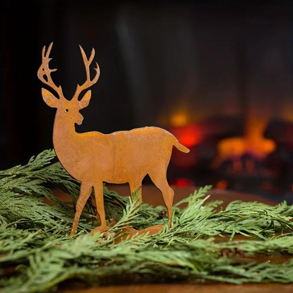 1pc Rustic Metal Spruce Tree and Elk Ornaments - Hunting Decor and Gifts for Christmas and New Year's Decoration