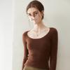 Elegant 100% Cashmere U-Neck Knit Sweater for Women - Slim-Fit, Ribbed, Soft, and Smooth