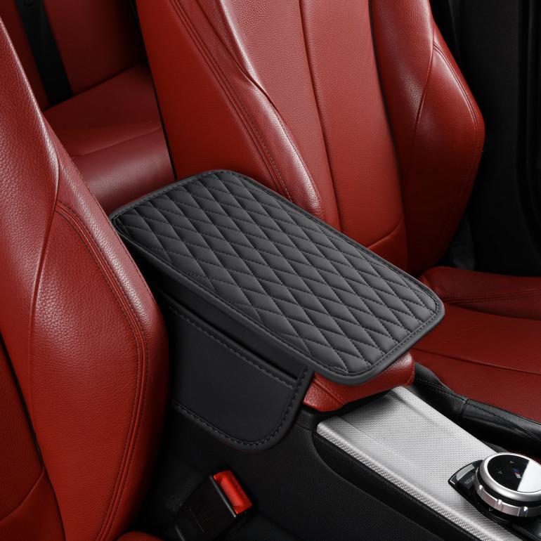 Rhombus Thin Style Car Armrest Pad with Side Pockets, Universal Fit, Four Seasons Use.