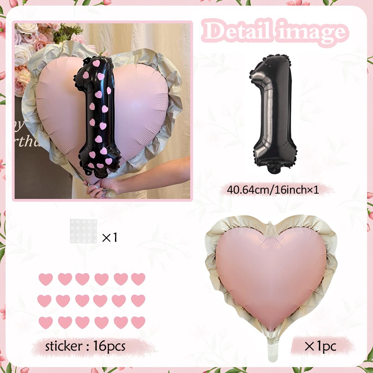 16In Black Digital Aluminum Foil Balloon Set Heart-Shaped Aluminum Foil Balloons Pink Heart DIY Heart-Shaped Stickers Balloon Other