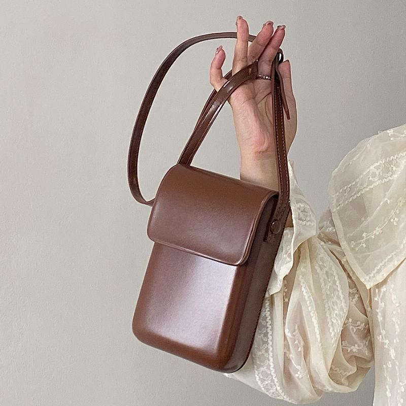 Umhängetaschen für Damen mit Klappe, Mini-Schultertaschen aus PU-Leder und Handtaschen für Mädchen, Damentelefon, einfache, solide Designertasche