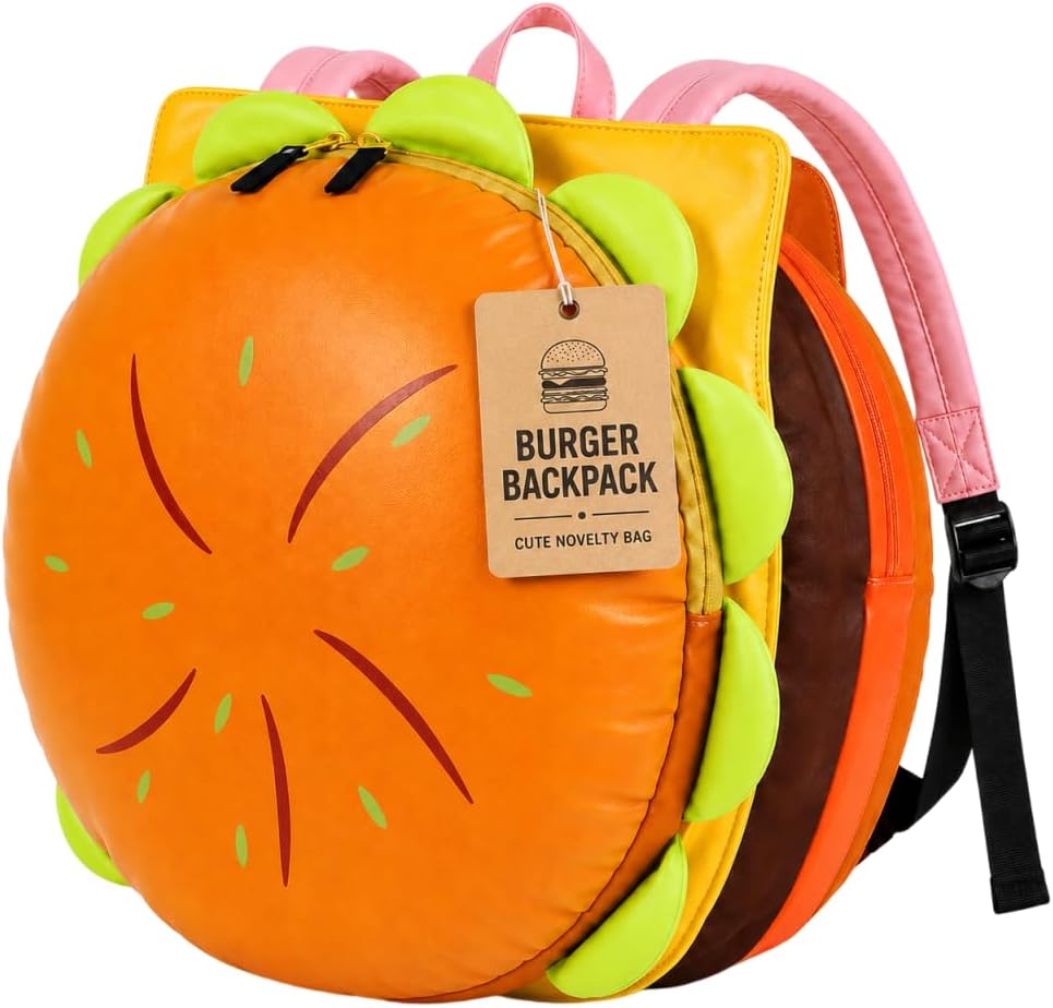Cheeseburger Rugzak, Leuke 3D PU Hamburger Rugzak| Voedsel Nieuwigheid Hamburger Tas met Opbergvakken oranje