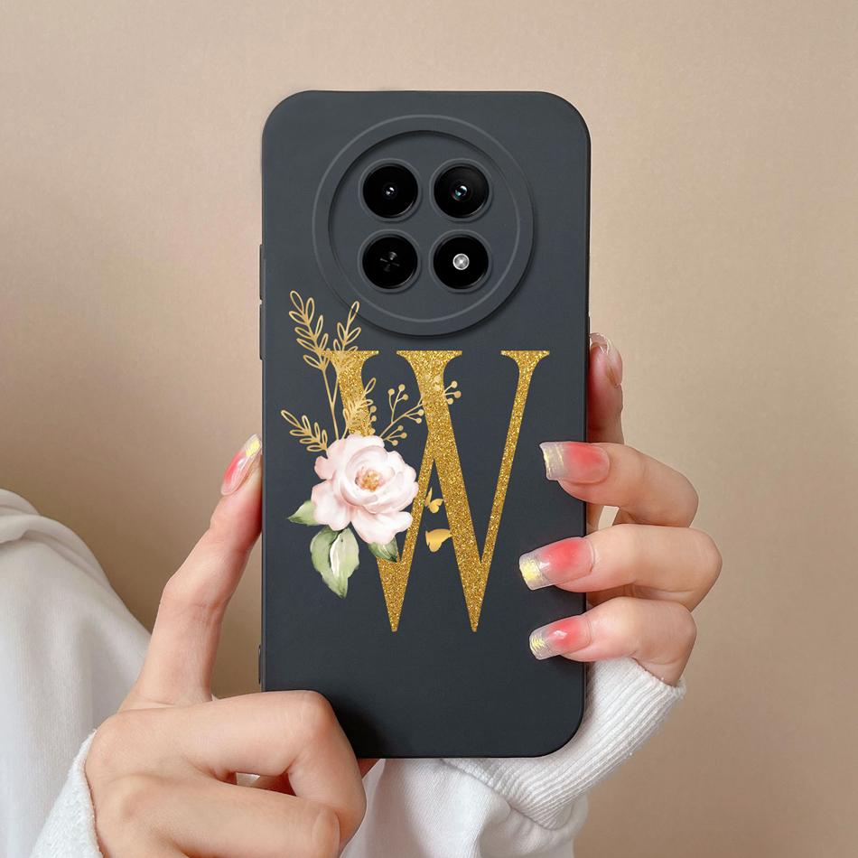 Cases For OPPO Realme12 12x 5G Elegant Rose Letter Soft Liquid Silicone Lens Protective Back Covers For Realme 12 X Bumper Funda