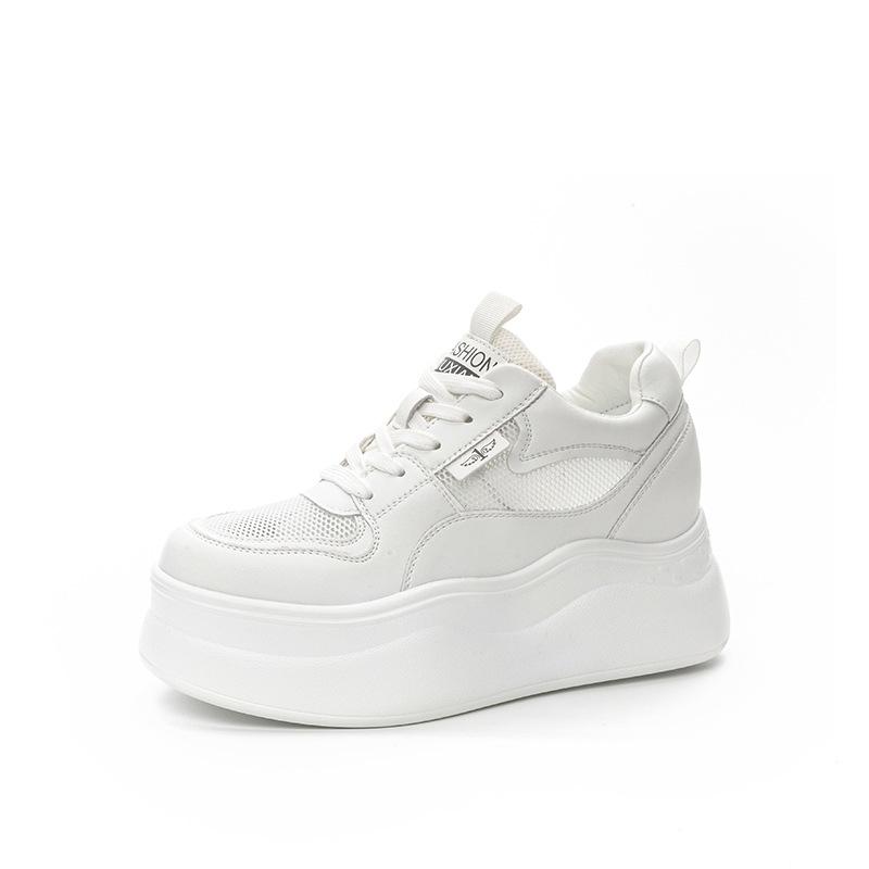 Spring and Autumn Four Seasons Women's Shoes New Wedge Heel Muffin Thick Sole Inner Height Increase Casual Shoes Small White Shoes Fleece