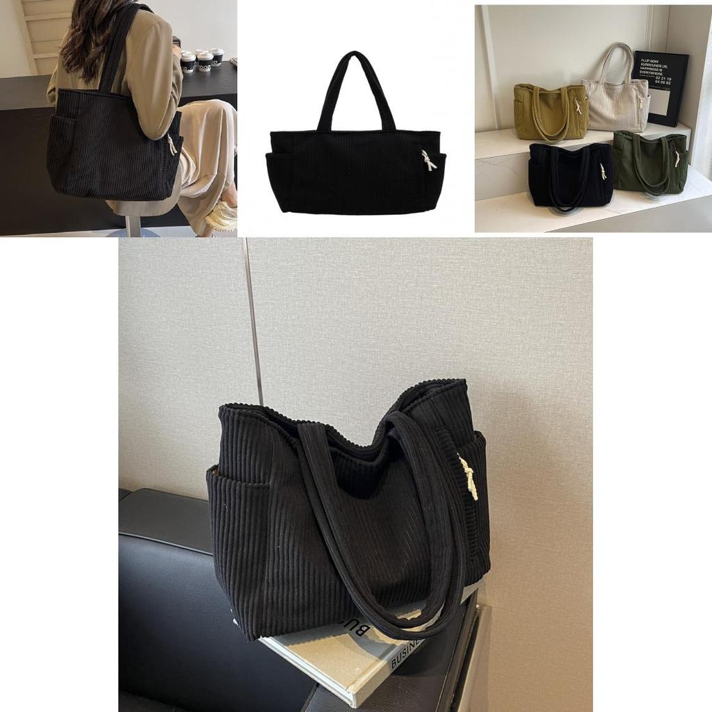 Simple Solid Color Large Capacity Women Corduroy Shoulder Tote Bag For Daily Use