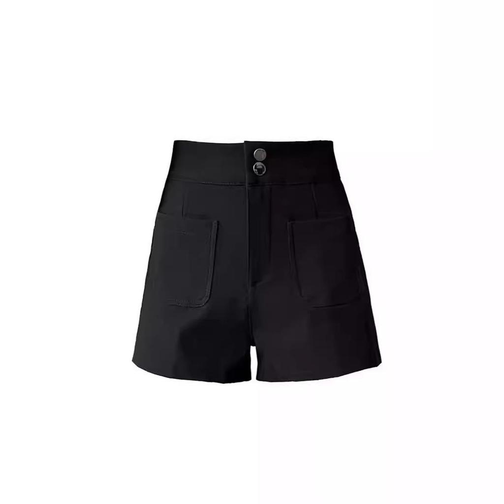 Plus Size High Waist Black Elastic Letter Wide-Leg Shorts - Korean Style Women's Summer Slimming Hot Pants.