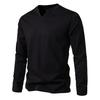 Men'S V Stand-Up Collar Long-Sleeved T-Shirt Men'S Fashion T-Shirt British Bottoming Shirt Casual Henry Collar T-Shirt