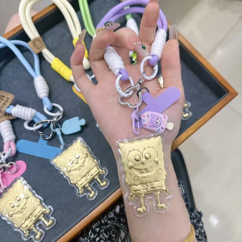 999 Pure Gold SpongeBob 20mg Keychain Pendant - Creative Cartoon Design for Cars & Phones [Without Gold]