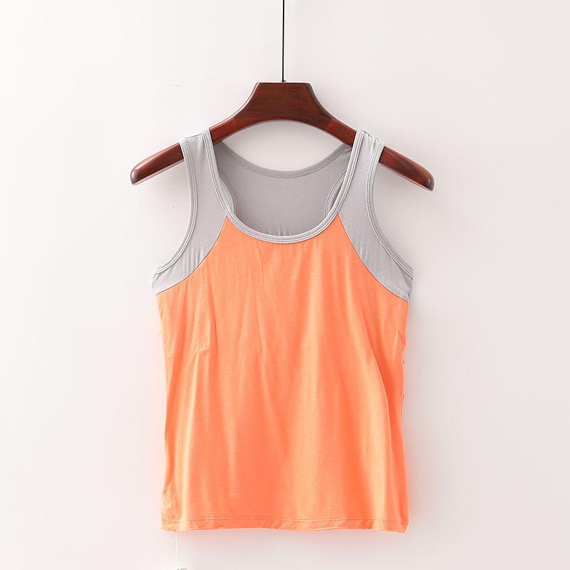 

[Поклонник] Скидка на бренд торгового центра Женский жилет для йоги Двухслойный Модная тесьма Эластичная подкладка Спортивная футболка 5e114 Orange Gray S/155