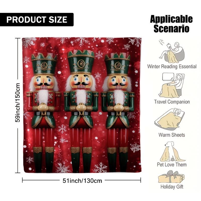 Zacht Flanel Lichtgewicht Alle Seizoenen Bank Bed Reisdeken - Rood & Groen Vakantiedecor met Notenkrakersoldaten