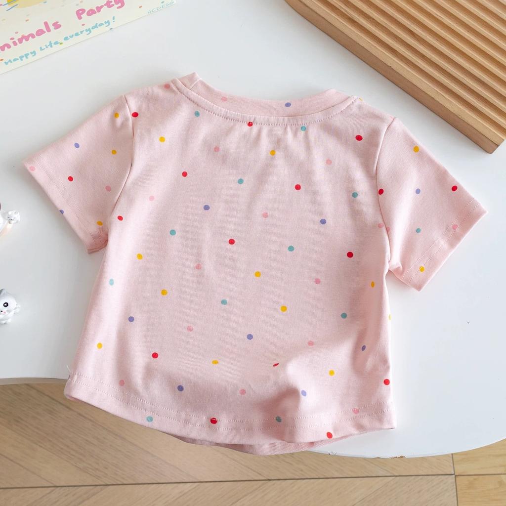 Girls' Cotton Short-sleeved T-shirt For Summer, Simple Children's Polka Dot Top