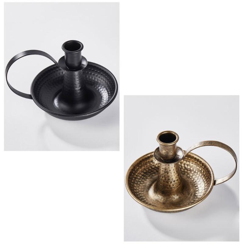 2Pcs Antique Iron Candle Holders with Handle For Fireplaces Decorations Wedding Parties Centerpieces Taper Candlestick