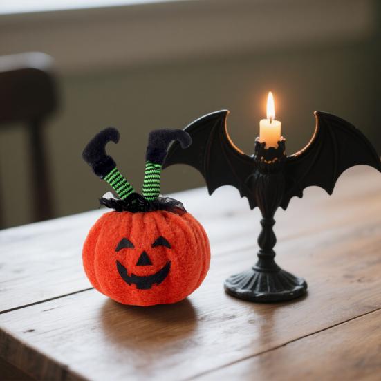 Halloween Decoration Witch Striped Legs Pumpkin Doll Creative Desktop Decor for Party Haunted House Horror Theme Living Room