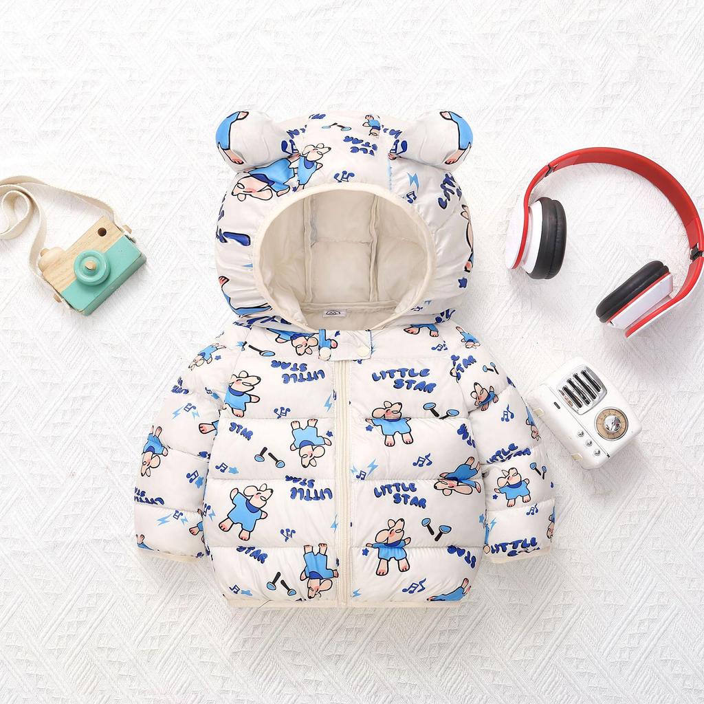 Children's Lightweight Autumn/Winter Cartoon Down Cotton Jacket for Boys and Girls - Small/Medium, Thickened Outerwear.