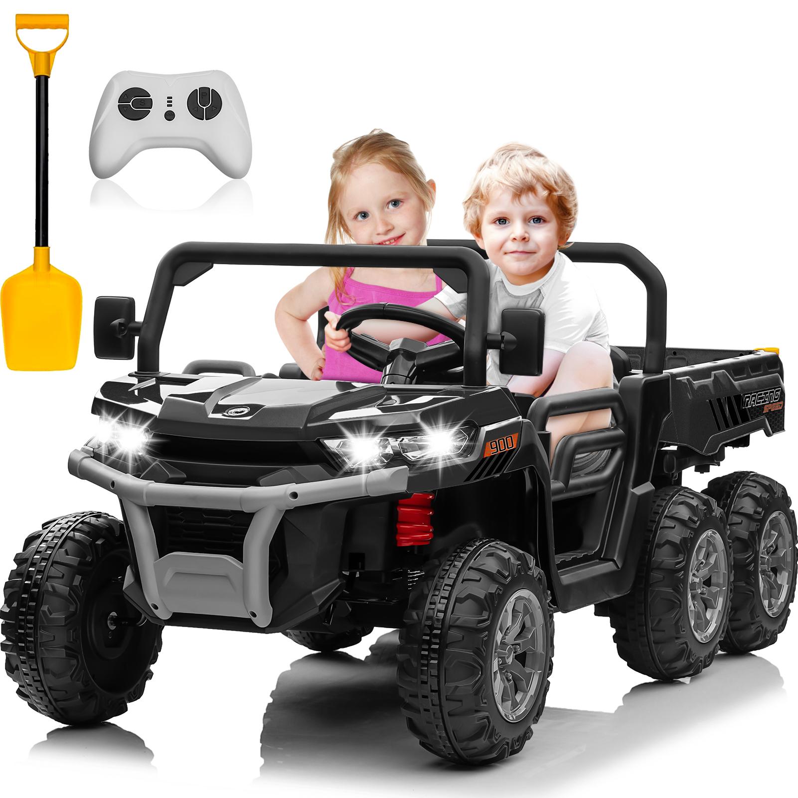 

Детский двухместный автомобиль 24 В - Мощный мотор 4×75 Вт, Двойной режим управления: пульт/ручной, Беспроводная музыка + Электрический самосвал чёрный