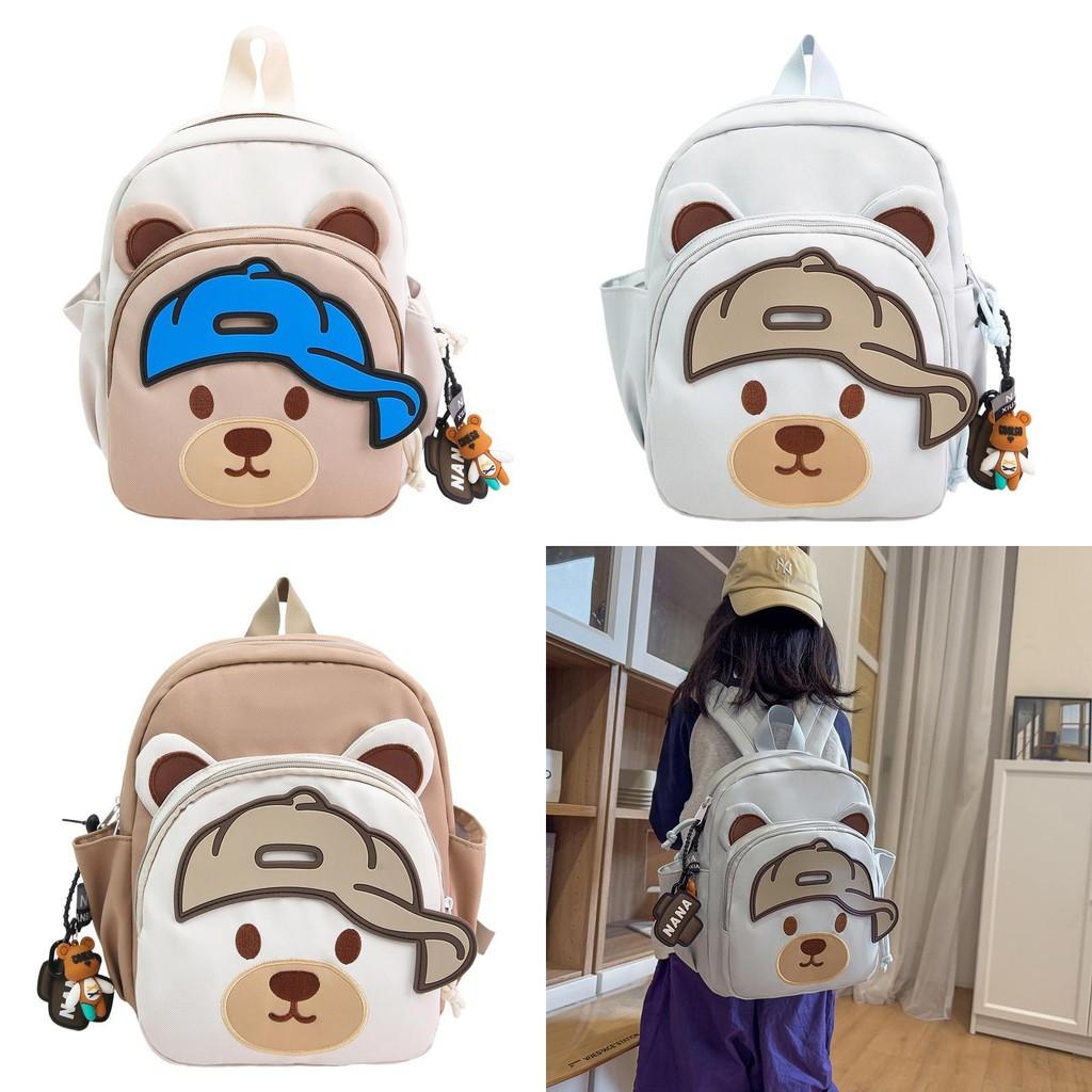 Children Cartoon Bear Backpack With Nylon Material And Curved Shoulder Straps For School Use