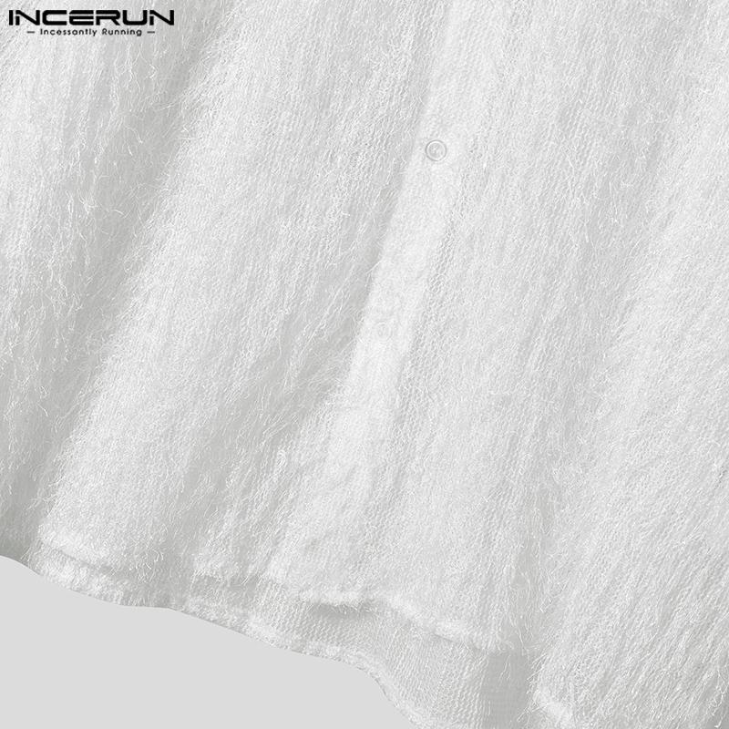 INCERUN Oversized Men 3/4 Sleeve Semi-Sheer Tassel Casual Loose Texture Shirts
